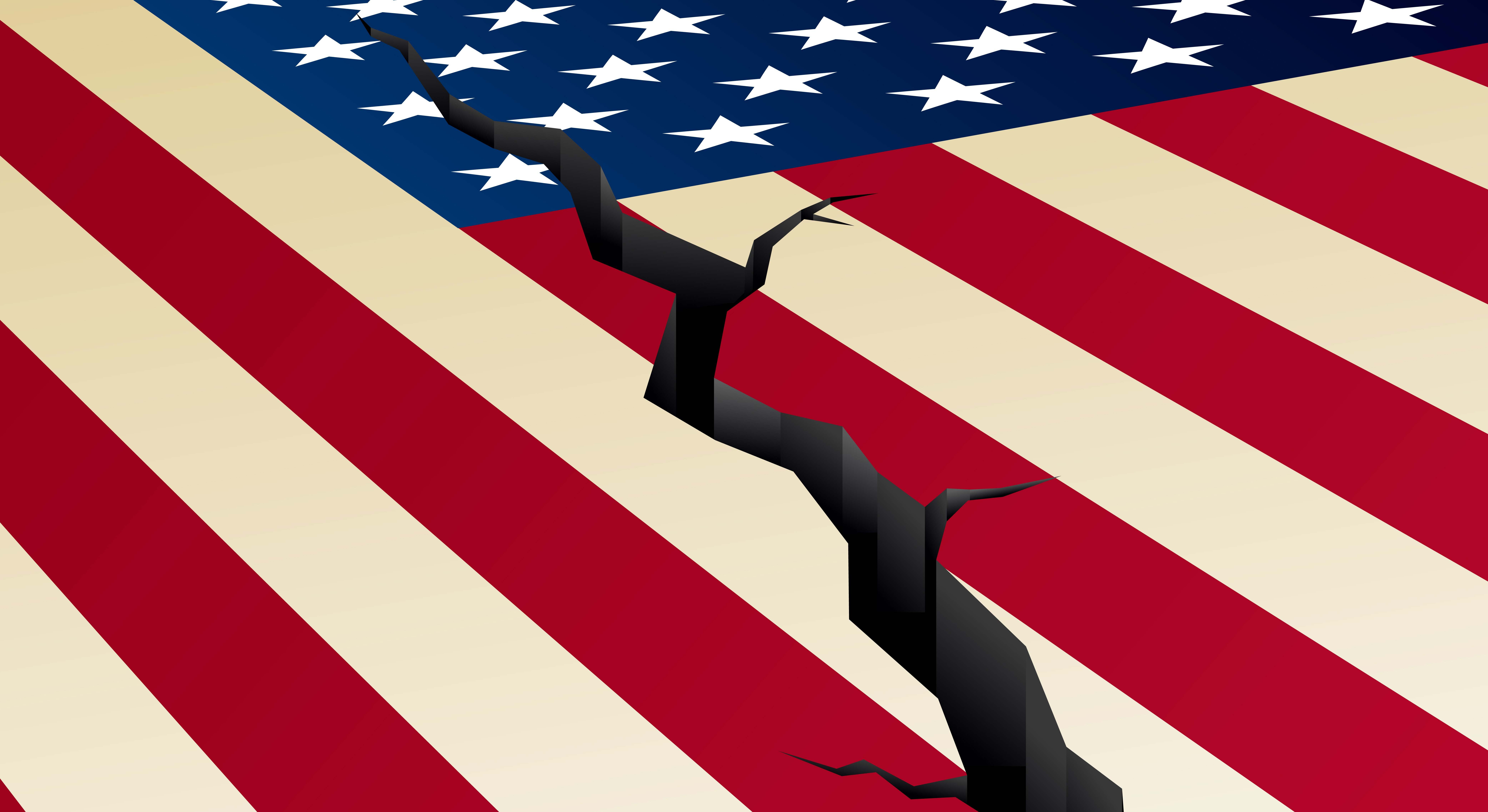 Bandera de EEUU con grieta