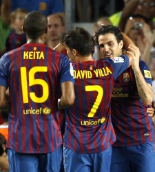 Cesc, Villa y Keita celebran el Joan Gamper