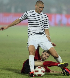 Benzema, durante el Albania-Francia