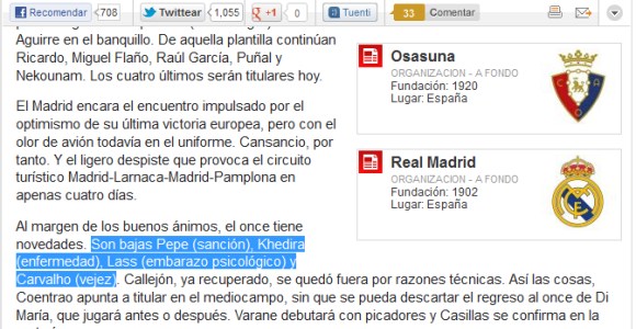 Curioso <b>desliz</b> de As: "Lass, baja por embarazo psicológico y Carvalho, por vejez"
